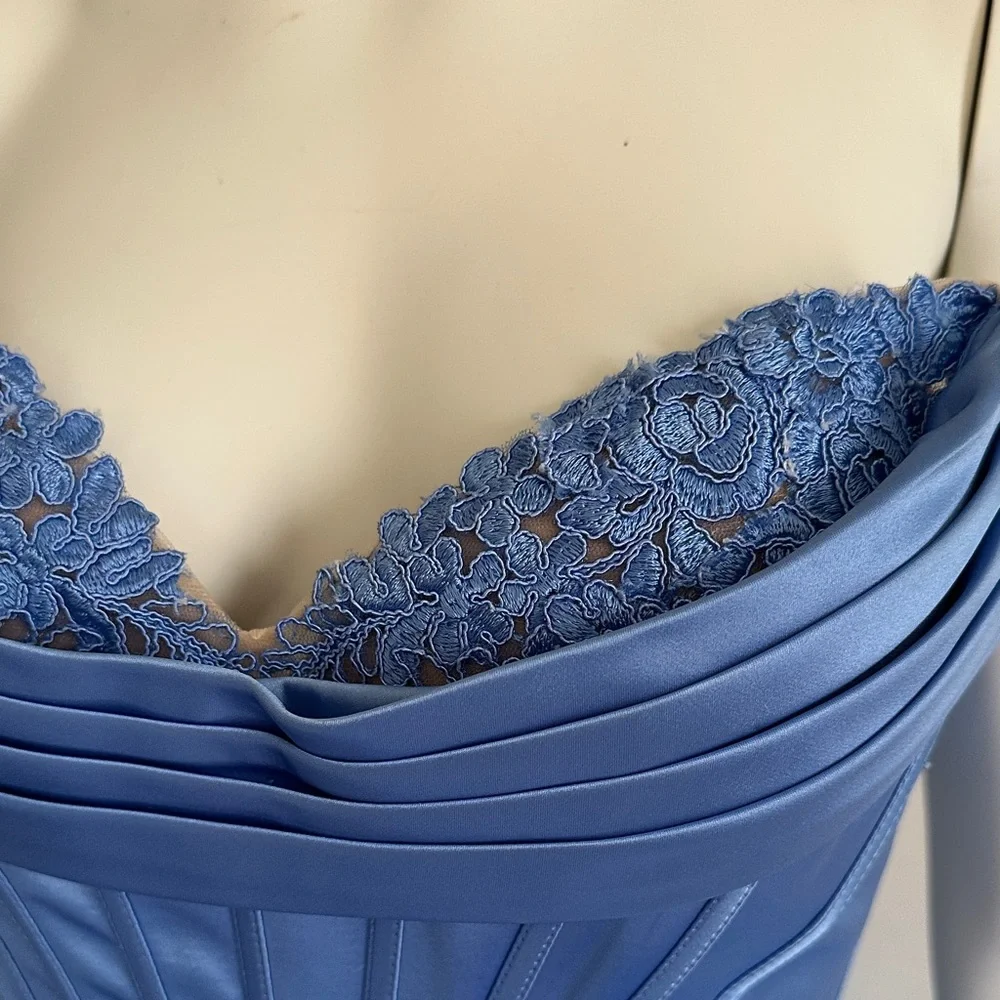 Sherri Hill Blue Ruffled Strapless Evening Gown Prom Dress worn once - Picture 5 of 10